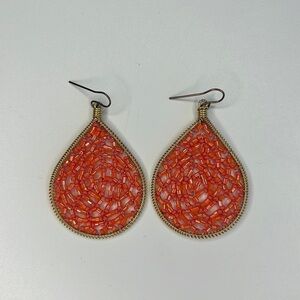 Boho Chic Gold Teardrop Earrings with Vibrant Orange Beads